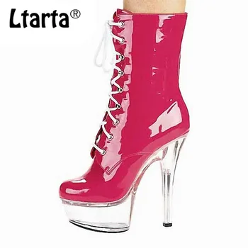 

LTARTA 15CM Super High Heel Nightclub Women's Shoes Thick Bottom Waterproof Stage Nightclub Pole Dance Boots Powder LYP-C-046