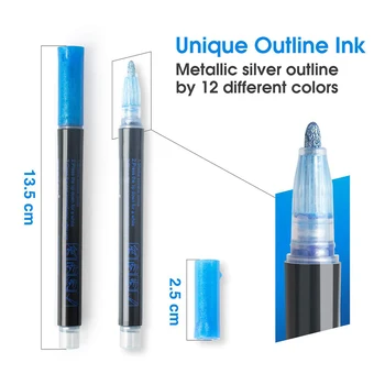 

12Colors Metallic Double Line Pens Drawing Doodle Marker Pens Diary Journaling