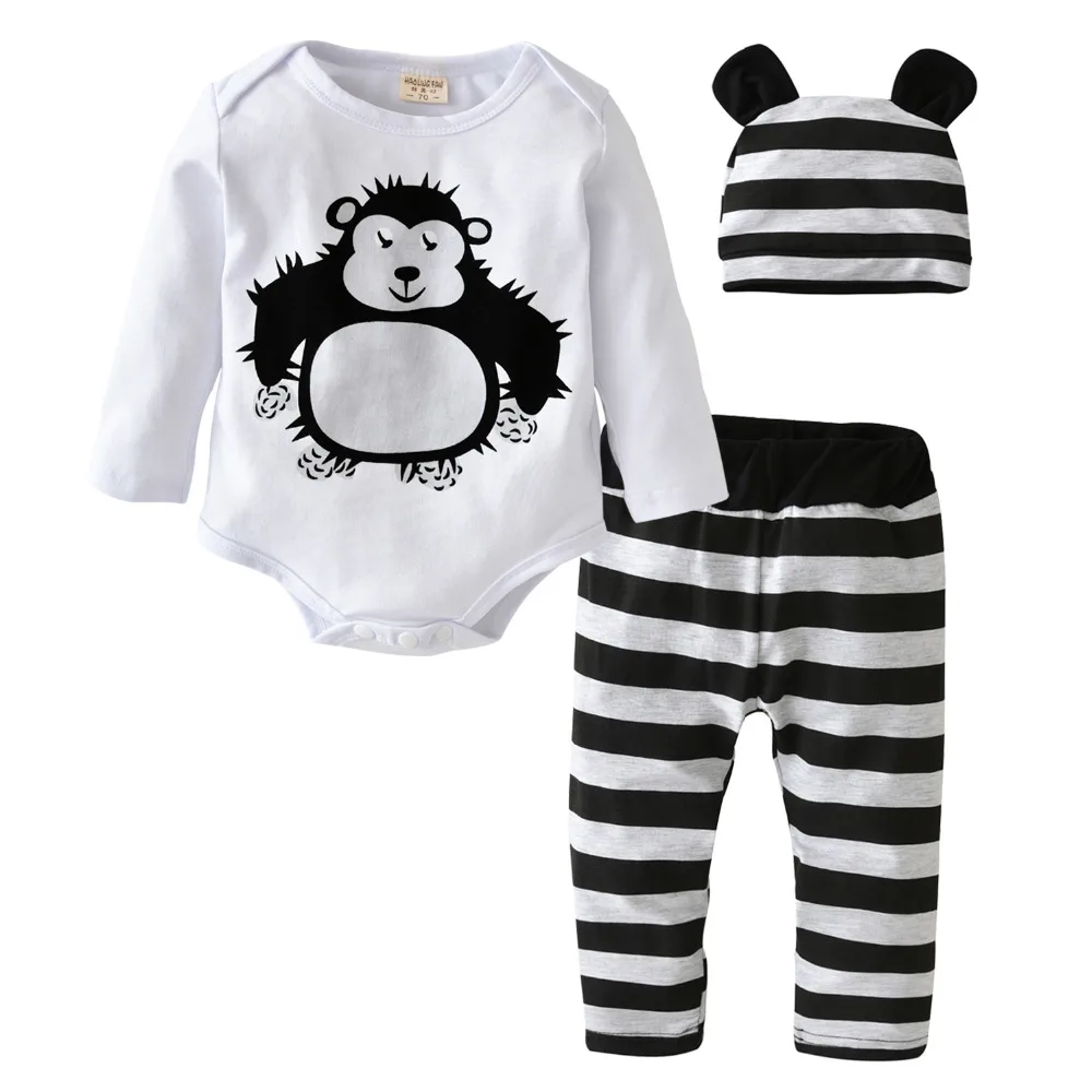 2020 New Style Baby Boys Girls Clothes Newborn Long Sleeve Cartoon orangutan and ladybug Romper+Pants+Hat 3 Pcs Infant Clothing |
