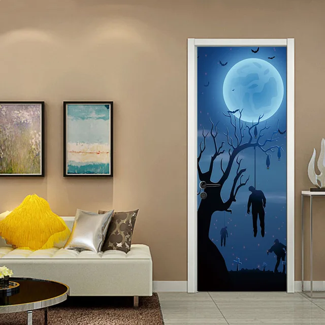 3D Self Adhesive Wall Art Decal On Door Halloween Day Party Sticker For Home Door Decoration Renovation Wallpaper Print Picture - Цвет: Door ZZ13269-10