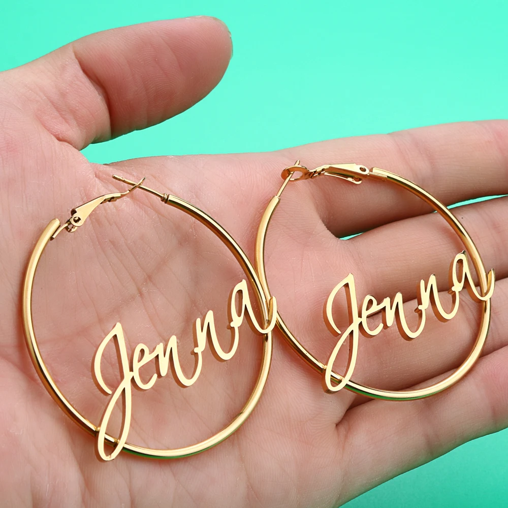 Lateefah Customized Jewelry Hoop earrings High Stainless Steel Earrings For Women with Name Fashion Jewelry Earrings