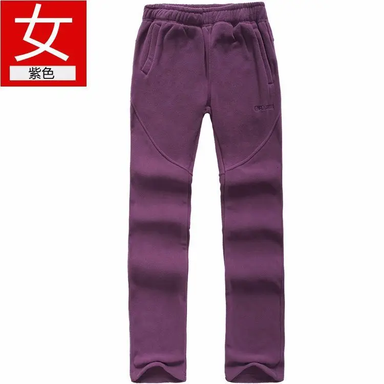 Women Purple Мужские и женские весенне-Осенние теплые флисовые спортивные штаны зимние походные для катания на лыжах, для рыбалки, плотные термальные брюки с флисовой подкладкой - Цвет: Women Purple