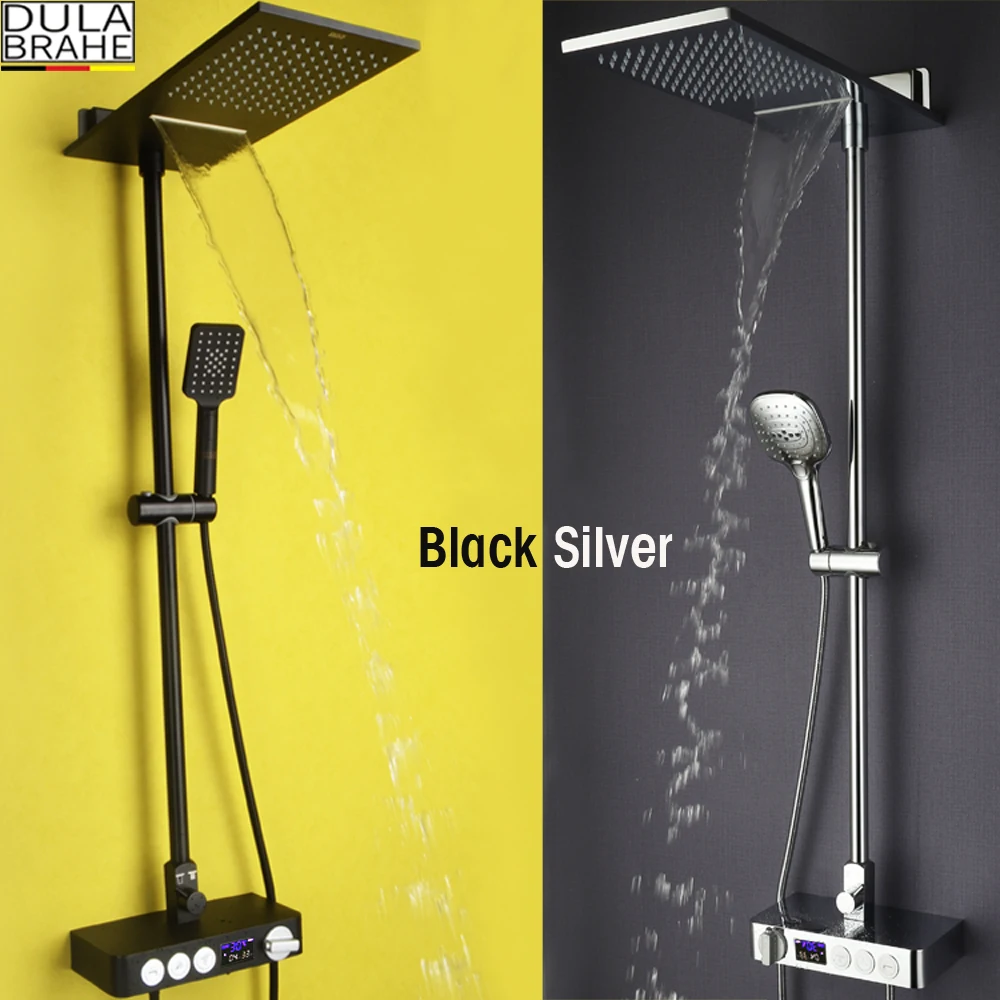 Bathroom Shower Faucet Set Bath Mixer Waterfall Rain Shower Head Thermostatic Mixer Tap Digital Shower Panel Shower System Bathroom Shower Faucet Set Bath Mixer Waterfall Rain Shower Head Thermostatic Mixer Tap Digital Shower Panel Shower System