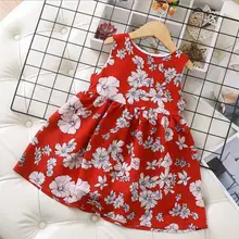 Новинка; летнее шифоновое платье без рукавов с красным цветочным принтом для девочек; элегантный сарафан для отдыха для девочек; детское платье;