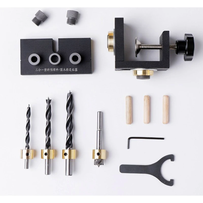 

3 in 1 Woodworking Locator Puncher Wood Punch Locator Drilling Tools Woodworking Joinery Tool Set With sponge box