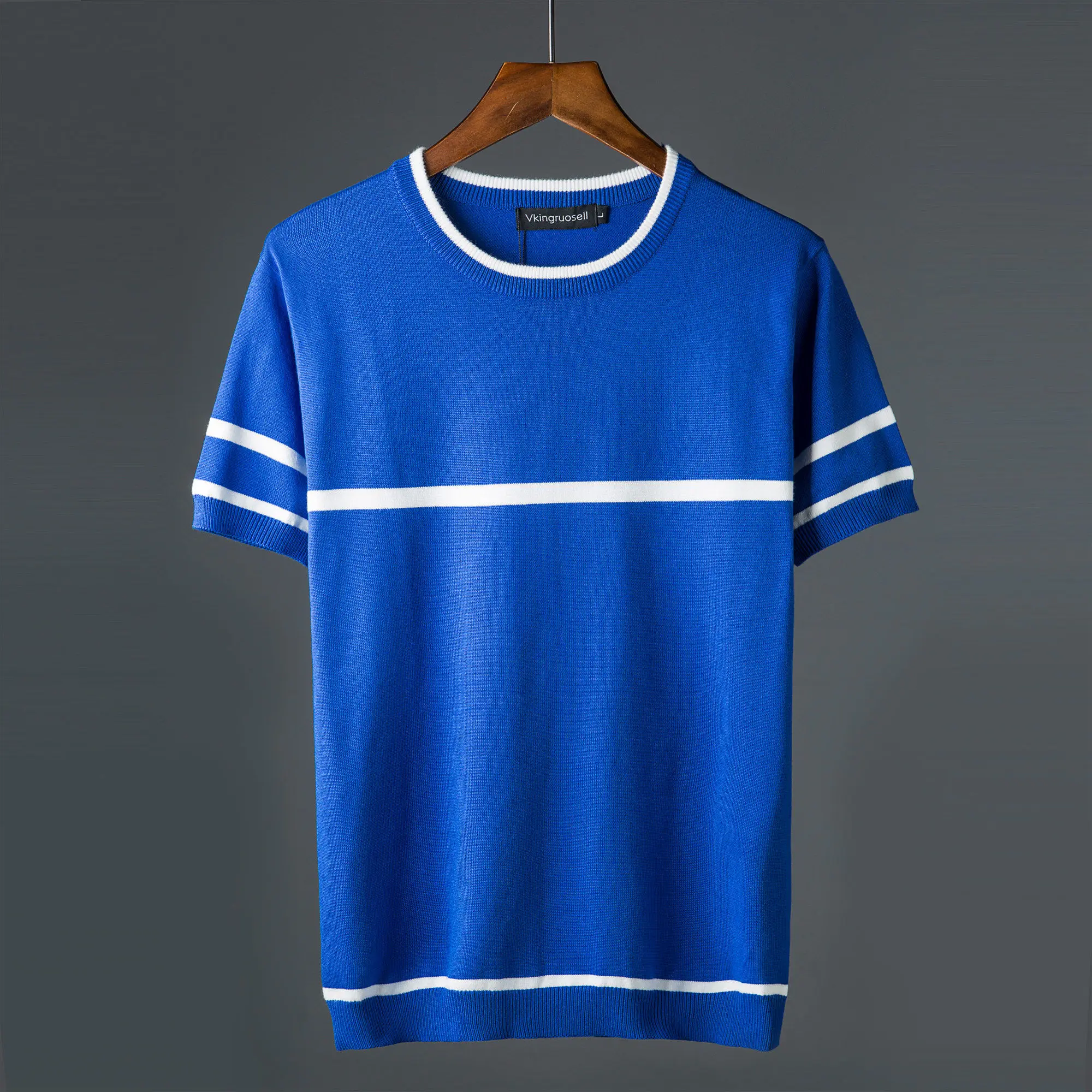 

2021 New Male Summer Knitted Sweater T-shirts Men Casual Pullover Breathable O-Neck Striped Tees Men's 4xl Tops B13