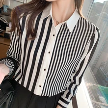 Aliexpress - Korean Women Shirts Chiffon Blouses for Women Long Sleeve Shirts Woman Stripe Blouse Tops Plus Size Office Lady Print Shirt XXL
