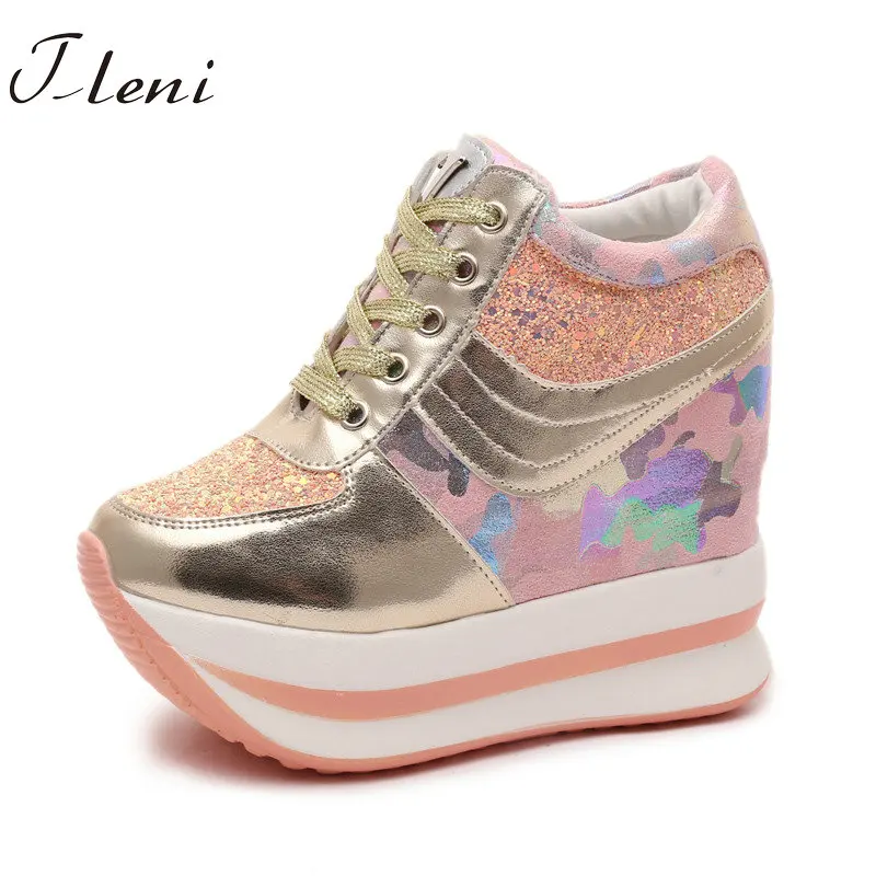 

Tleni New 2018 spring lady running shoes ladies wedge platform shoes Bling Winter Ankle Boots women sneaker women shoes ZK-13