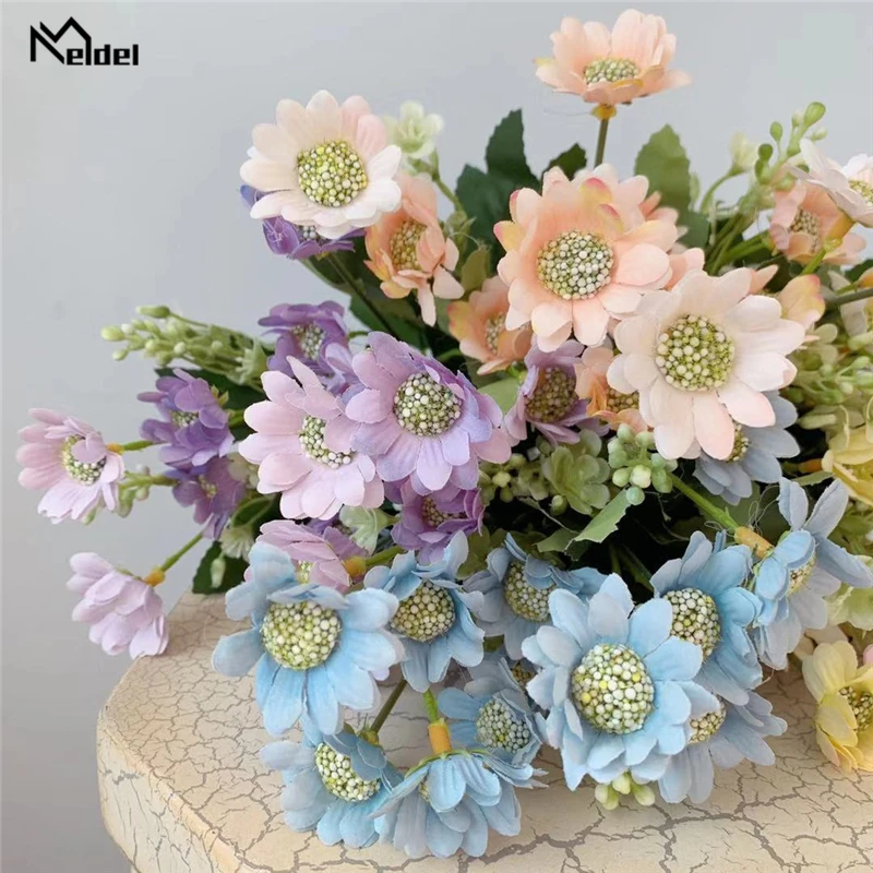 

Meldel Bridesmaids Mini Bouquet 15 Heads Silk Daisy Artificial Flower Daisy Bunch Flower Arrangement Home Wedding Party Decor