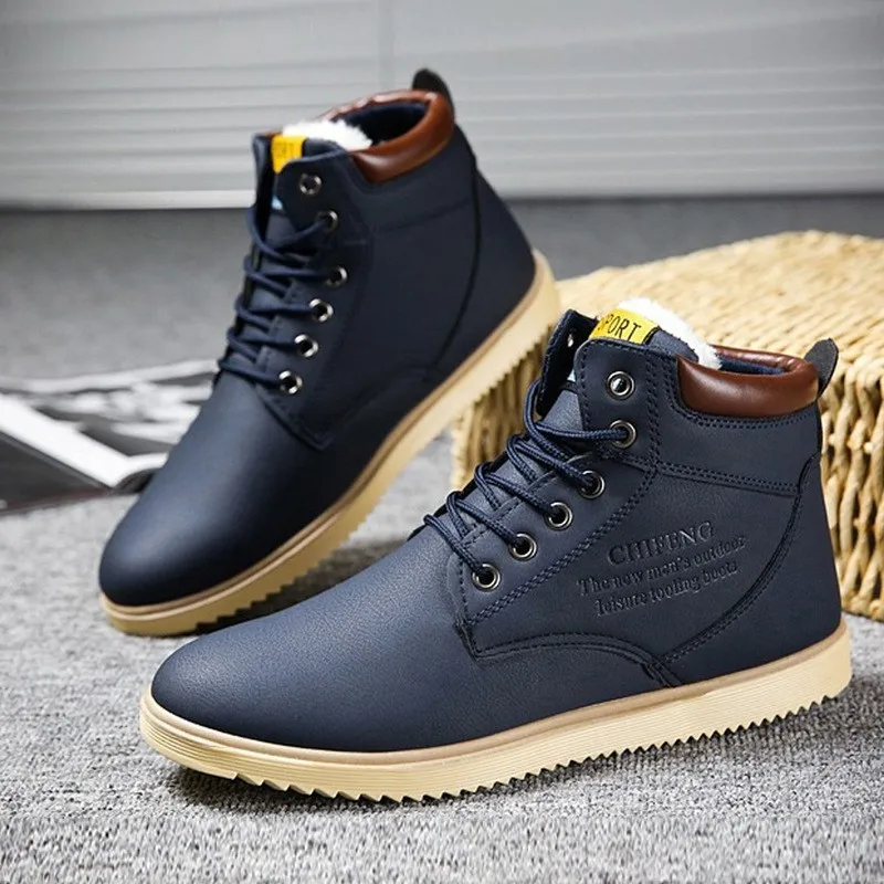 

Large Size Men Shoes round-Toe Casual England Korean-style Winter plus Velvet Men Martin Boots Soil High Low Top Big Head Leathe