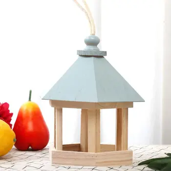 

Wooden Hanging Pet Bird Feeder Pavilion Shaped Outdoor Food Dispenser Decoration 090C