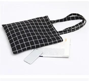 

Fashion Women Student Canvas Bag Linen Plaid Shoulder Tote Handbag Eco Shopping Large Capacity 2020 New Casual Simple Bags
