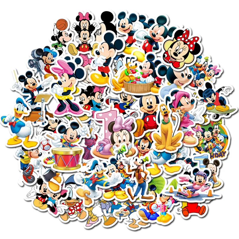 

50 PCS non-repeating cartoon Mickey Mouse children's stickers pull bar box guitar personalized graffiti stickers