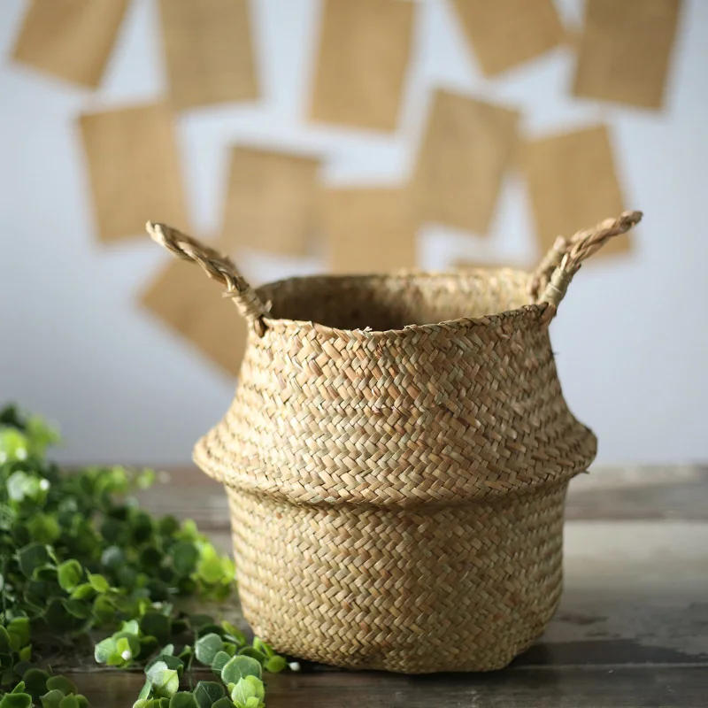 ABLA Seagrass плетеная корзина из ротанга Складной Подвесной Цветочный Горшок Кашпо тканая грязная корзина для хранения белья корзина Декор для дома