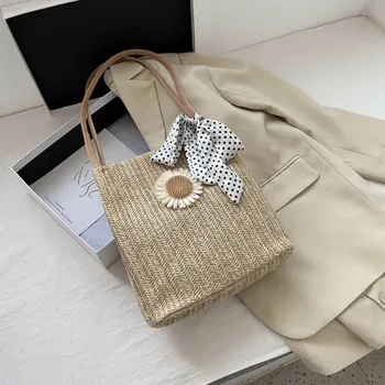 

2020 New Woven Bag Women's Bucket Bag Fashionable Western Style One Shoulder Women's Bag Korean Fashion Rattan Bag Leisure Bag
