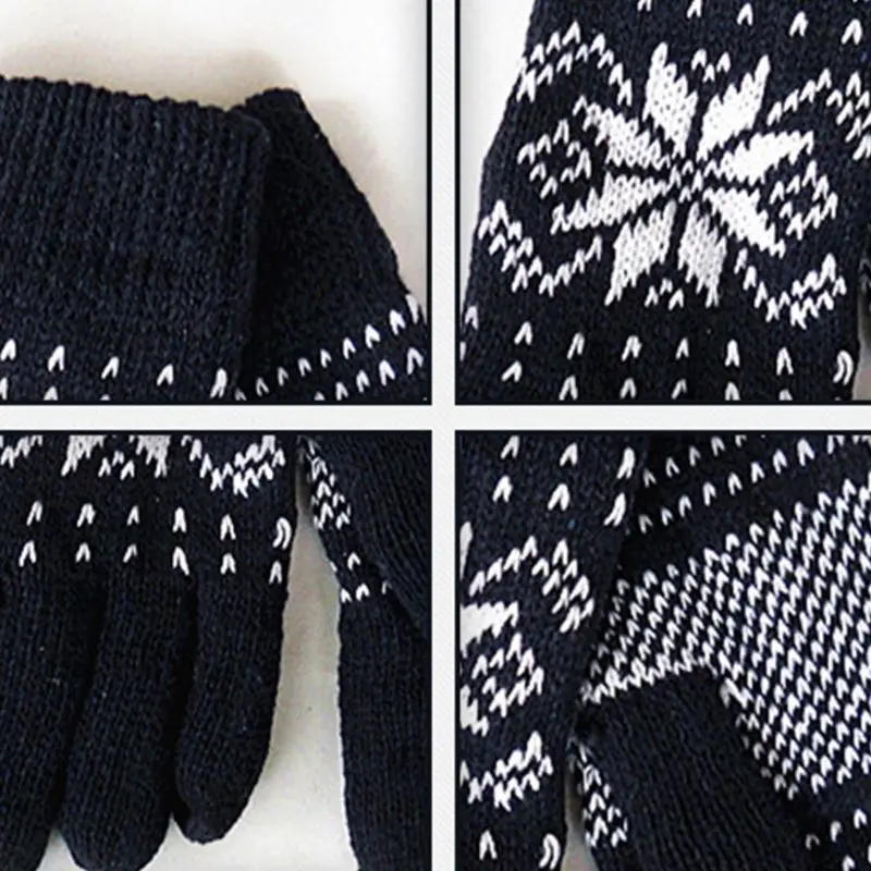 Мужские и женские зимние вязаные перчатки с плюшевой подкладкой, теплые жаккардовые лыжные варежки снежинки, теплые, рождественский