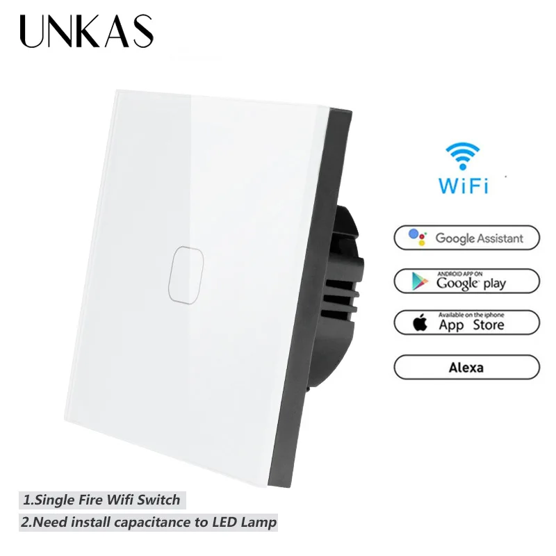 

UNKAS EU Standard 1/2 Gang Tuya/Smart Life/ewelink WiFi Wall Light Touch Switch for Google Home Amazon Alexa Voice Control
