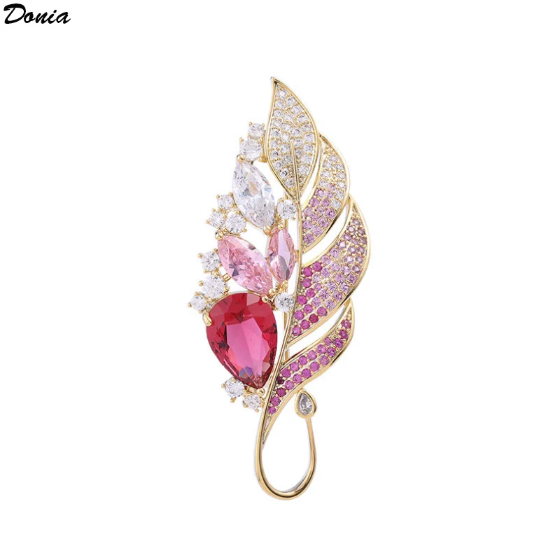 Donia jewelry Luxury leaf pin female color AAA zircon inlaid luxury sweater feather brooch new leaf brooch