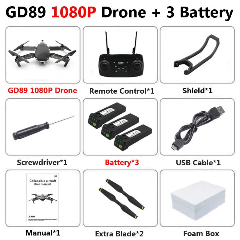 GD89 WiFi FPV складной Профессиональный Дрон с камерой 1080P оптический поток широкий угол RC Квадрокоптер самолет Квадрокоптер E58 E520 - Цвет: GD89 1080P 1B Foam