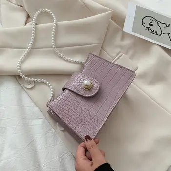 

Portable Women Small Pearl Shoulder Bag Alligator PU Handbags Lady Purse