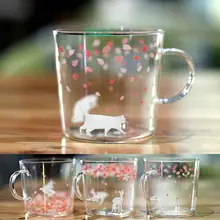 9,47 унций креативная напечатанная стеклянная чайная чашка термостойкая стеклянная чайная кружка Сакура прозрачная стеклянная кофейная кружка для подарка