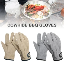 

Camping BBQ Gloves Cowhide Leather Gloves Heat Fire Resistant Mittens Outdoor Warm Gloves for Baking Forge BBQ Oven Fireplace