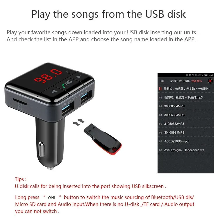 JILANG Newest Handsfree Wireless Bluetooth Car Kit MP3 Player FM Transmitter Radio APP Control Car Charger For iPhone 5S 6 6S 7 (11)
