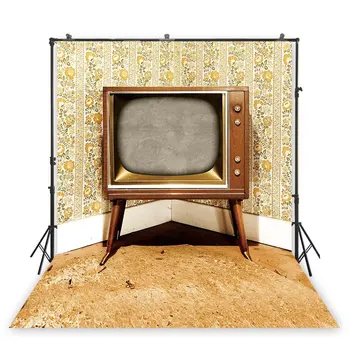 

Old television background photography backdrop party decorations Yellow flower wallpaper photoshoot photo background XT-1495