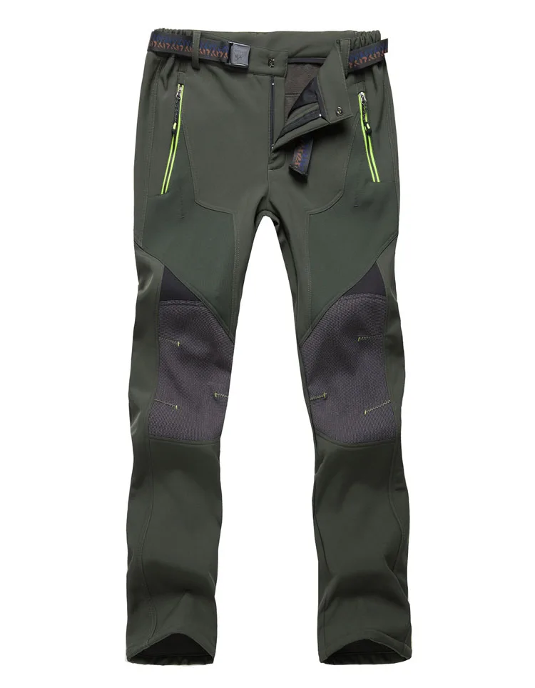 TRVLWEGO зимние Походные штаны флисовые Мягкие штаны мужские уличные брюки для прогулок водонепроницаемые горные треккинговые теплые толстые лыжные брюки - Цвет: Зеленый