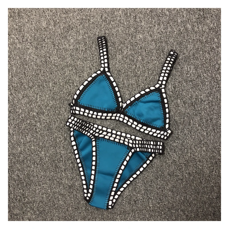 

Women Sexy Bikinis Swimwear with Elastic Swimsuit Handmade Crochet Blue Color Bikini Sets