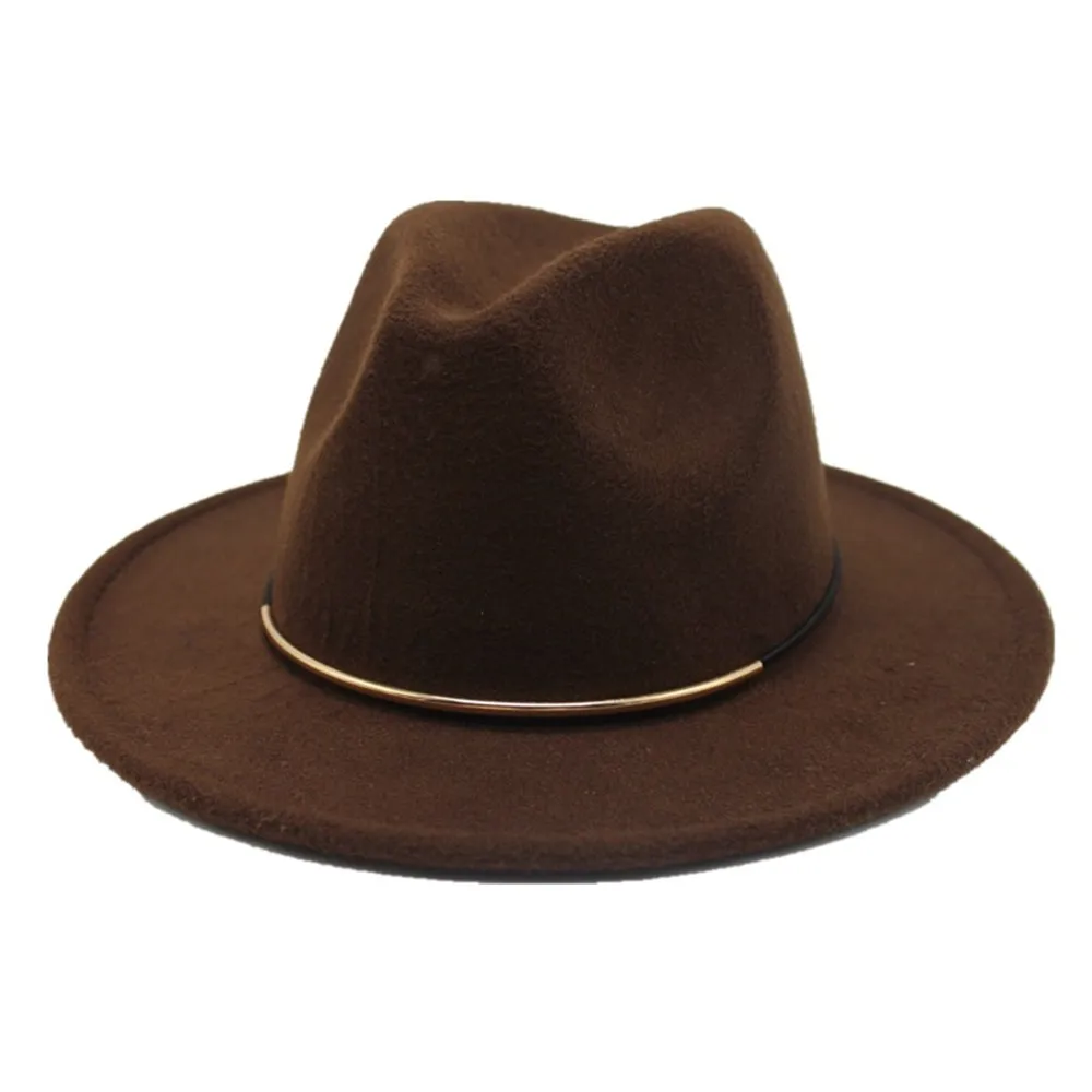 Dark Coffee Аутентичная Мужская и женская модная шерстяная шляпа Fedora дорожная Повседневная шляпа широкая шляпа размер 56-58 см - Цвет: Dark Coffee