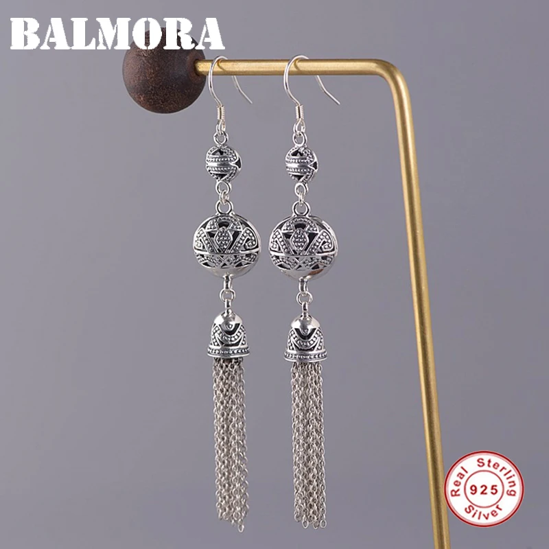 BALMORA 925 стерлингового серебра винтажные полые Висячие кисточки серьги для женщин подарок матери ювелирные изделия простые этнические модные