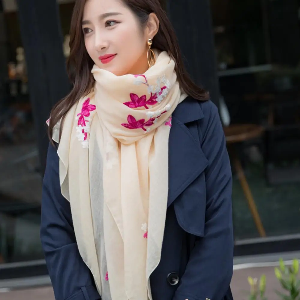 

Women Ethnic Cotton Linen Embroidered Flower Scarf Soft Wrap Cover Up Cape Shawl Wraps for Women Scarf Women Hijab