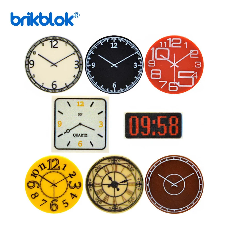 Custom Printed Clocks Tile Building Blocks  wall clock 1x2 2x2 MOC Decoration Bricks Round City Alarm Construction Toys