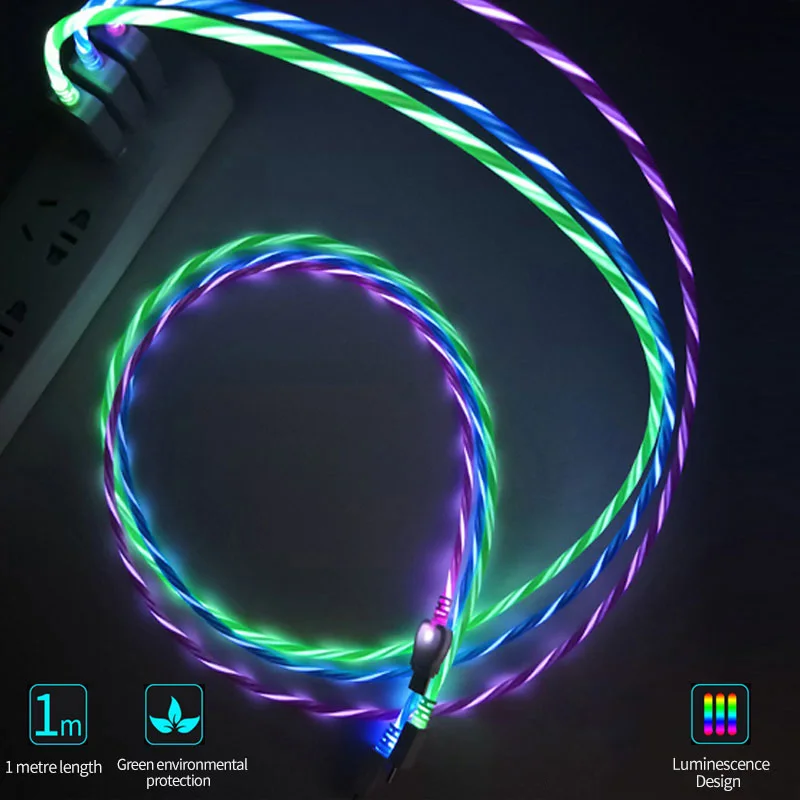 LED Luminous USB Charging Cable Micro Type C Fast Charging Cable For iPhone Samsung Xiaomi LED Light Micro USB Cord(N1014