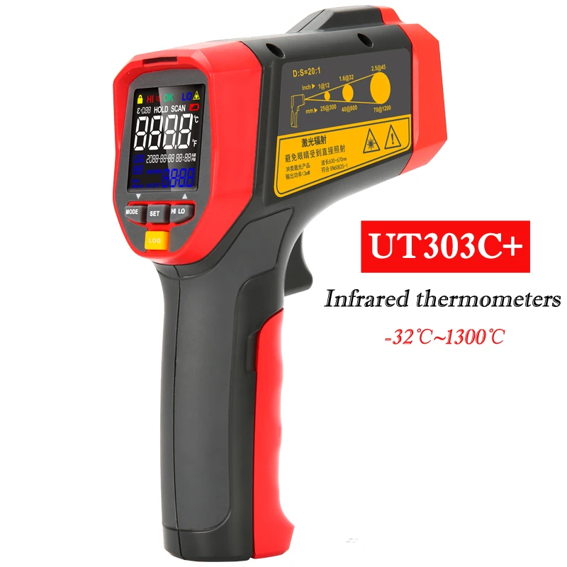 UNI-T UT302A+/302C+/302D+/303A+/303C+/303D+ Инфракрасные термометры; промышленный цветной экран электронный термометр - Цвет: UT303C(PLUS)