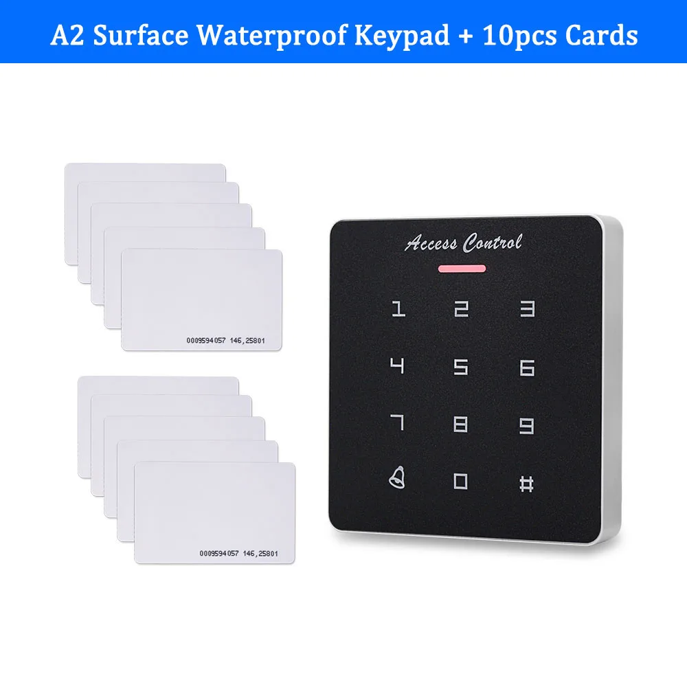 A2 with 10 Cards DC12V система контроля допуска к двери RFID Клавиатура 125 кГц кардридер 10 шт. EM4100 брелок Открыватель двери с подсветкой дверной Звонок - Цвет: A2 with 10 Cards