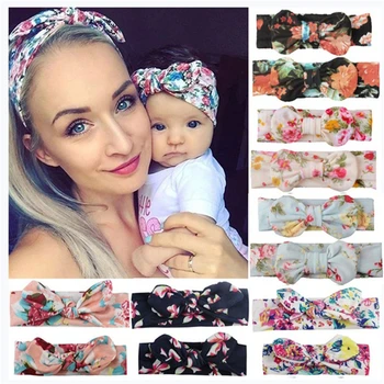 2 unids/set mamá y bebé madre bebé turbante de la hija de mamá de conejo diadema para orejas impresión Floral padre-hijo accesorios para el cabello 1