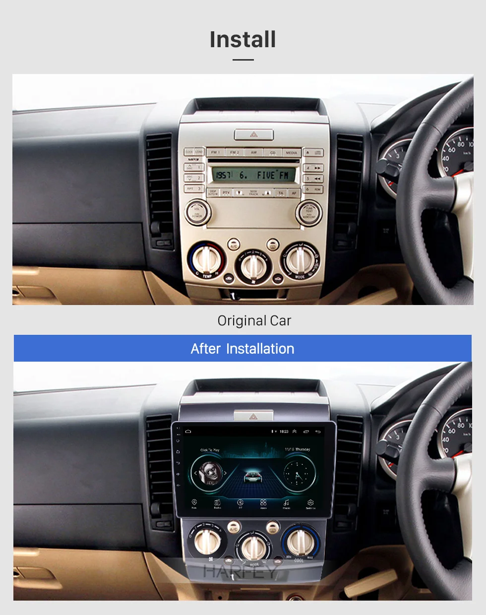 Top Harfey Car Multimedia Player 9" Android 8.1 GPS Radio for 2006-2010 Ford Everest/Ranger Mazda BT-50 Stereo support Carplay TPMS 1