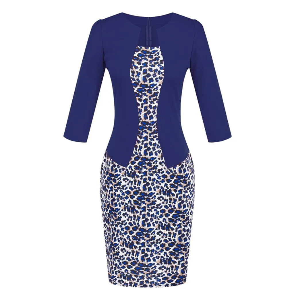 Разноцветное леопардовое платье женское повседневное свободное для работы