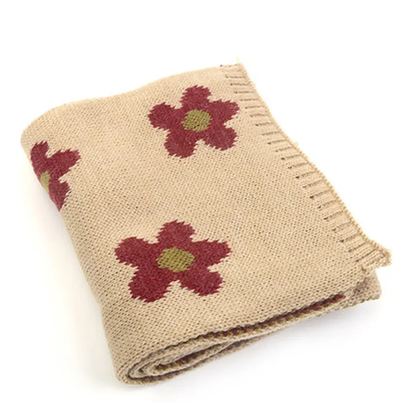 Бежевый Warm Knitted Girls Kids Scarf Winter Flower Scarves Acrylic Yarns Cute Style Yellow Pink Purple Green Beige - Цвет: Бежевый