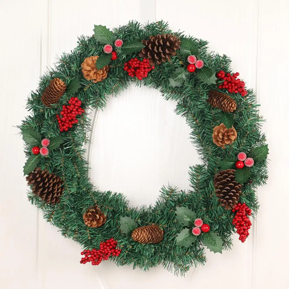 

Christmas Wreath Door Hanging With Frost Clover Wreath Natural Pine Cones Berries Decorative Christmas Garland 60CM