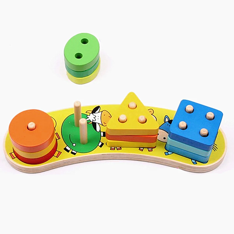 Wooden Children's Sets of Post Building Blocks Toys Print Animal Kindergarten Elementary School Early Education Educational | Игрушки и