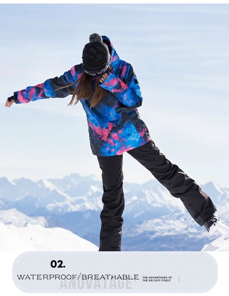 SMN лыжный костюм дышащий ветрозащитный водонепроницаемый теплый взрослый женский Сноуборд костюм зимняя уличная цветная спортивная одежда