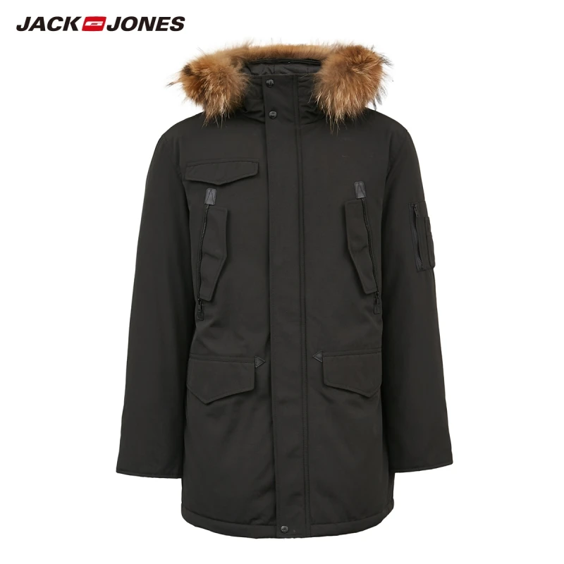 JackJones зимний мужской с капюшоном карго пуховик парка пальто мужская одежда 219312526 - Цвет: BLACK