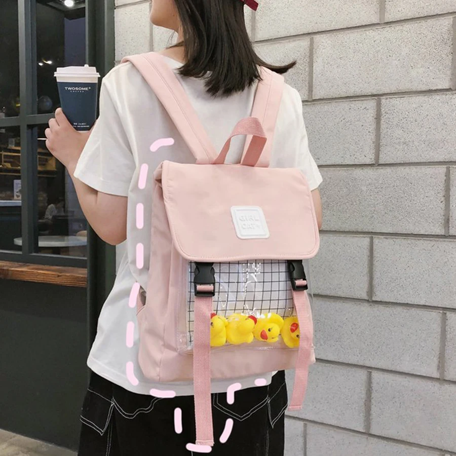 Мультфильм подарок маленькая утка Прозрачный женский рюкзак Harajuku нейлон школьные рюкзаки для путешествий Повседневный водонепроницаемый студенческий рюкзак для девочек-подростков книжные сумки