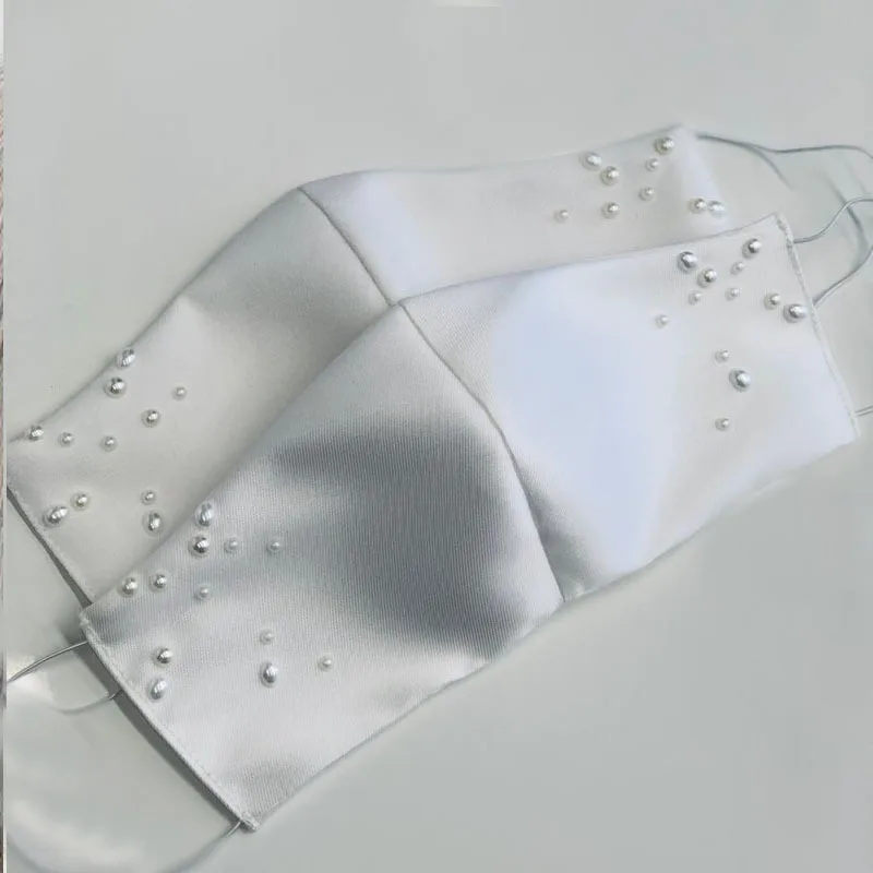 Premium Quality Satin Pearl Mask Wedding Mask Bride or Groom Fabric Face Masks Just Married Bridal Satin Wedding Gift