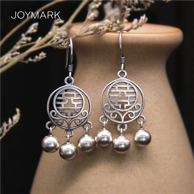 

Thai Silver Hook Earrings Chinese Ethnic Style HAPPINESS S925 Sterling Silver Drop Dangle Earrings Wedding Jewelry TSE471