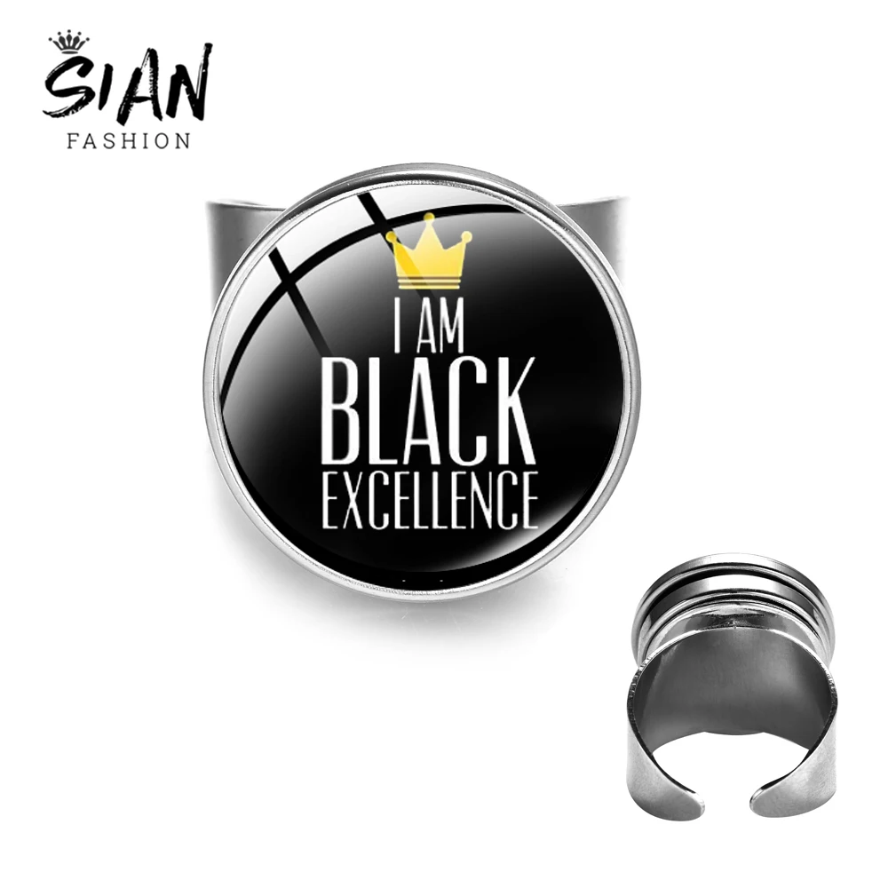 SIAN новейшее черное кольцо Lives Matter I Am Black Excellence Art Открытое стеклянный кабошон