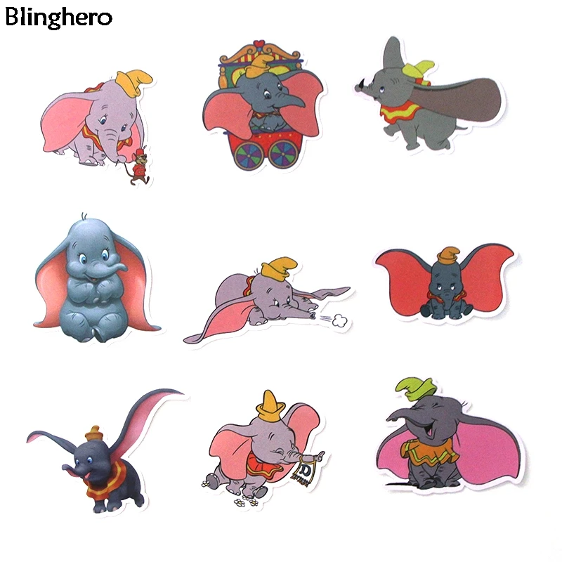 10 компл./лот Blinghero мультфильм Дамбо наклейки 20 шт./компл. милые наклейки с изображением слонов автомобилей велосипедов, наклейки на ногти, канцелярских товаров BH0118